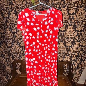 Talbots Red Dress with Floral Design